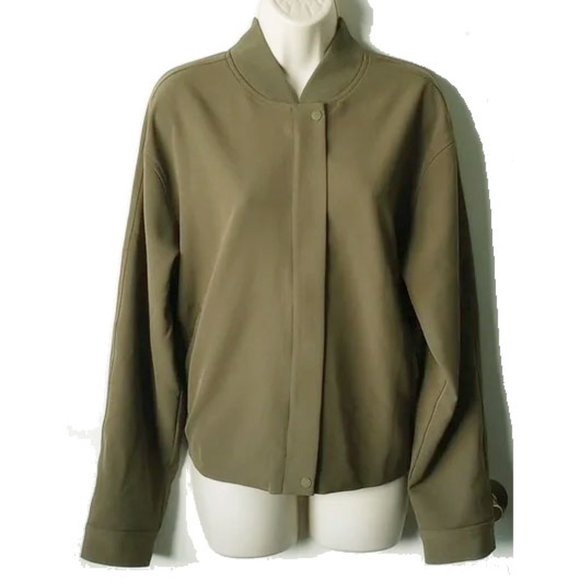 Athleta Endless Bomber Jacket L Khaki Green - Picture 2 of 10